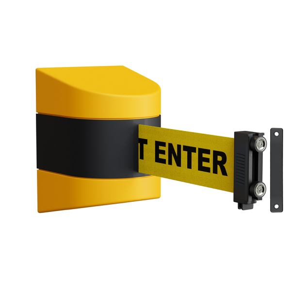 Montour Line Retractable Belt Barrier, Wall Mount, Yellow Magnetic 10 ft. Caution Belt WMX140-YW-CAUYB-M-M-100